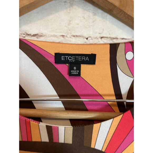 Etcetera Midi Dress Womens 6 Pink Retro Florals Shift Long Sleeve Stretch - Picture 6 of 15